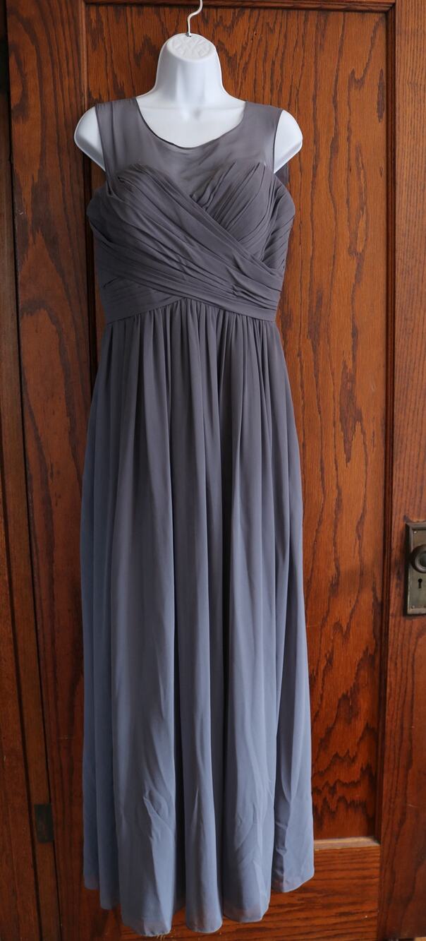 BILL LEVKOFF Bridesmaid Dress Size‎ 12 Gray Formal Gown Sheer Top Pleated Heart